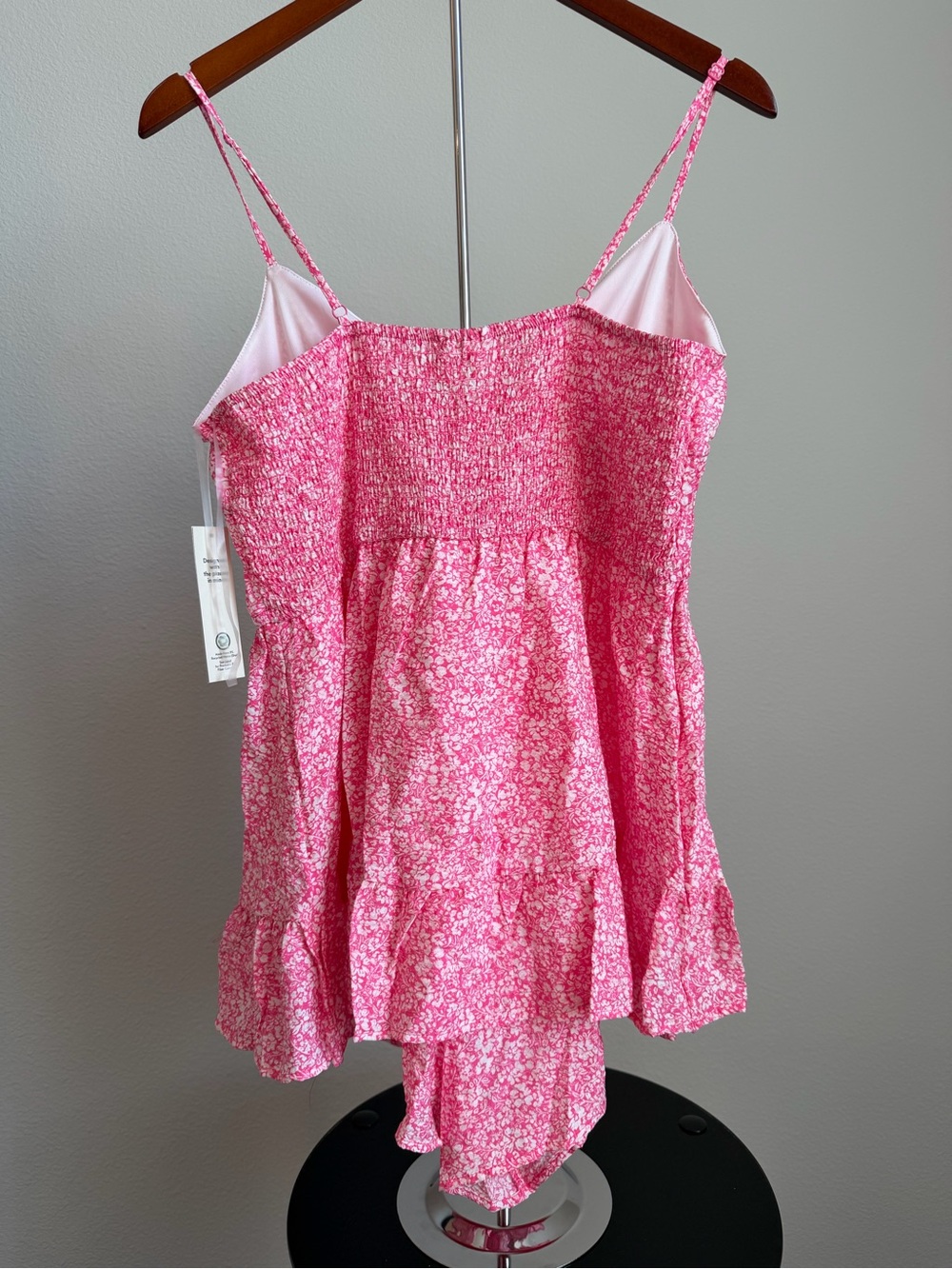No Boundaries Pink Floral Spaghetti-Strap One-Piece Romper - Picture 2 of 5